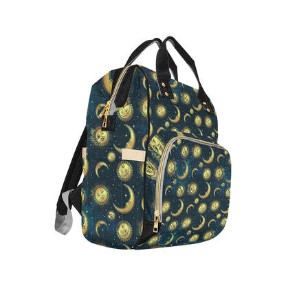 Gold Sun Moon Face Diaper Bag Backpack