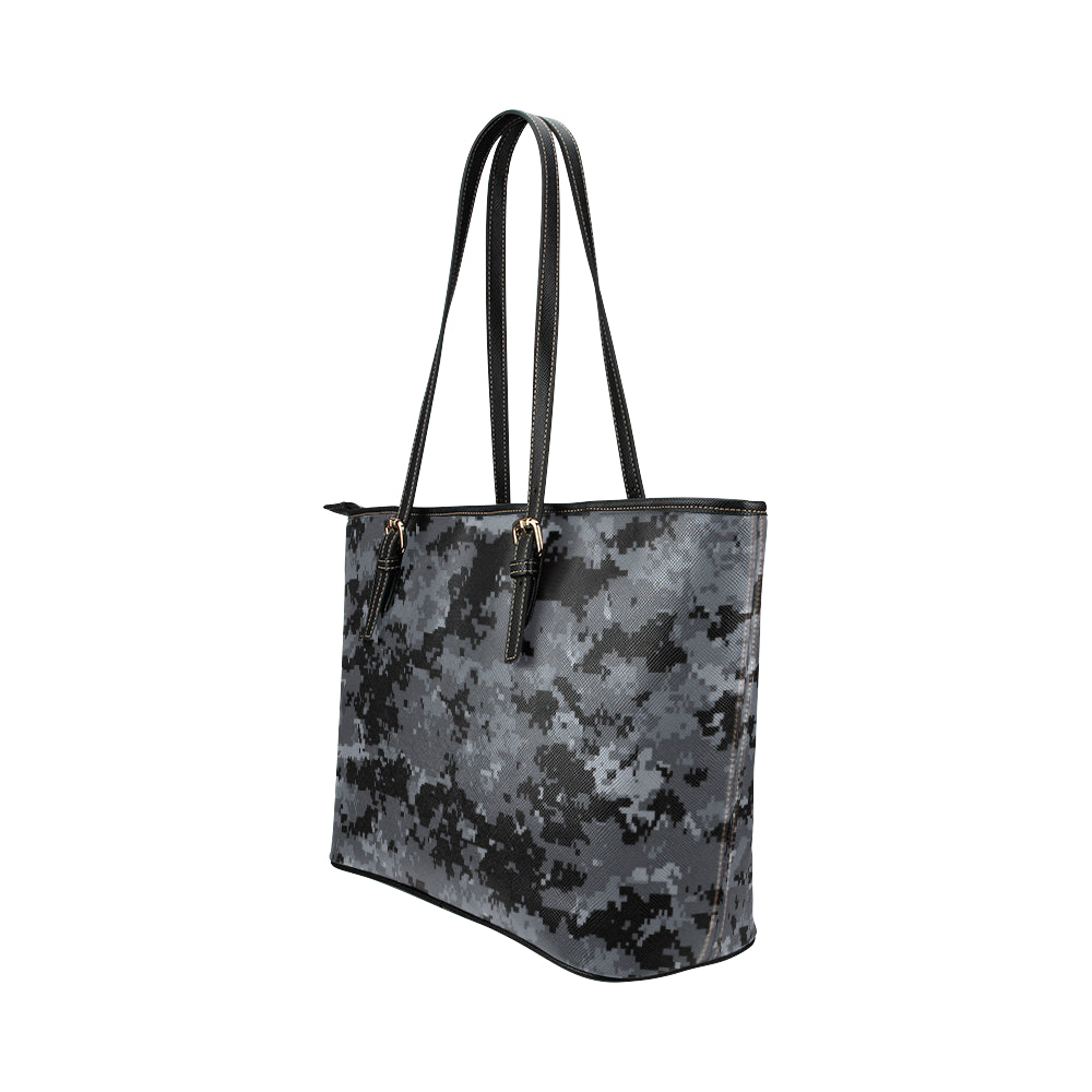 ACU Digital Black Camouflage Leather Tote Bag