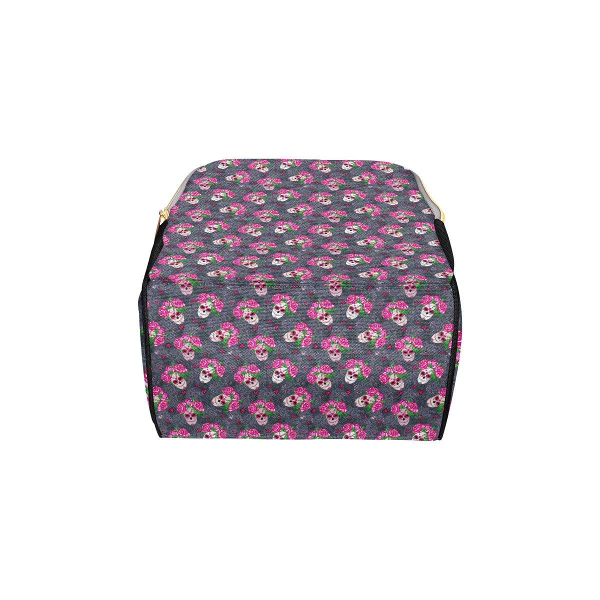 Sugar Skull Pink Rose Themed Print Diaper Bag Backpack
