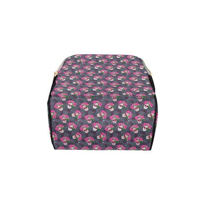 Sugar Skull Pink Rose Themed Print Diaper Bag Backpack