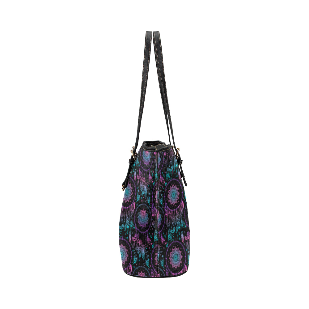 Dream catcher boho mandala Leather Tote Bag