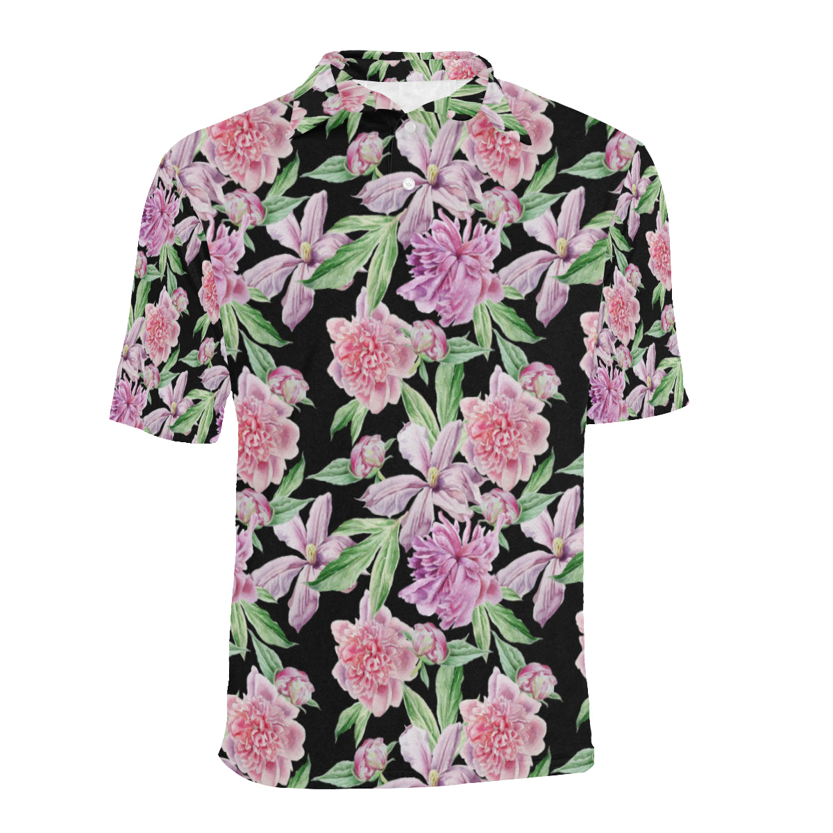 Peony Pattern Print Design PE08 Men Polo Shirt