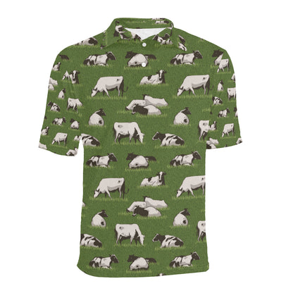 Cow on Grass Print Pattern Men Polo Shirt