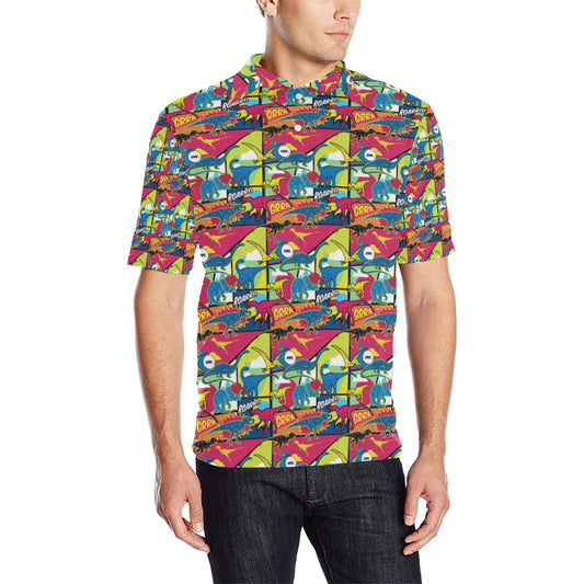 Dinosaur Comic Pop Art Style Men Polo Shirt