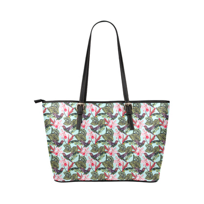 Hummingbird Cute Themed Print Leather Tote Bag
