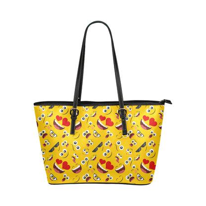 Emoji Face Print Pattern Leather Tote Bag