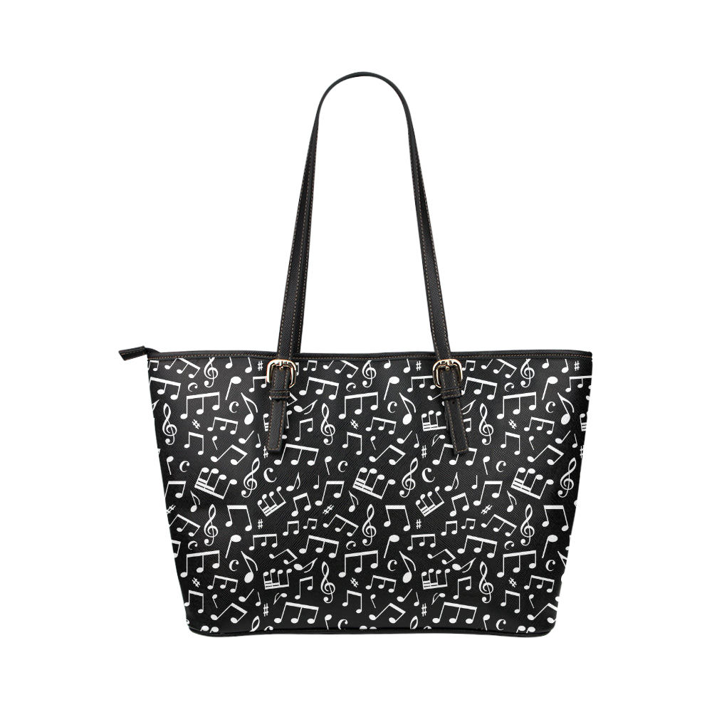 Music Note Black white Themed Print Leather Tote Bag