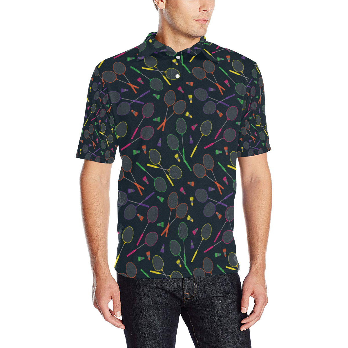 Badminton Pattern Print Design 04 Men Polo Shirt