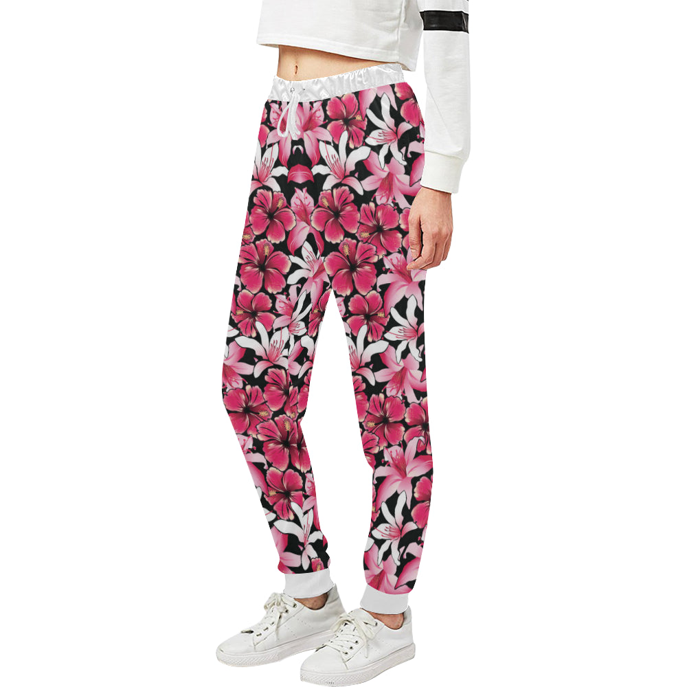 Flower Hawaiian Pink Red  Hibiscus Print Unisex Sweatpants