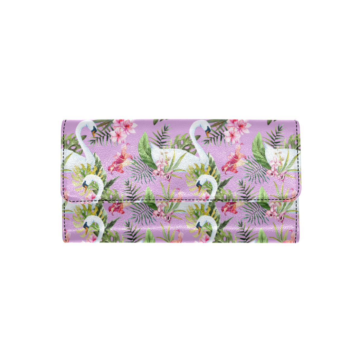 Swan with Flower Pattern Print Design 01 Women's Trifold Wallet