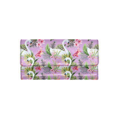 Swan with Flower Pattern Print Design 01 Women's Trifold Wallet