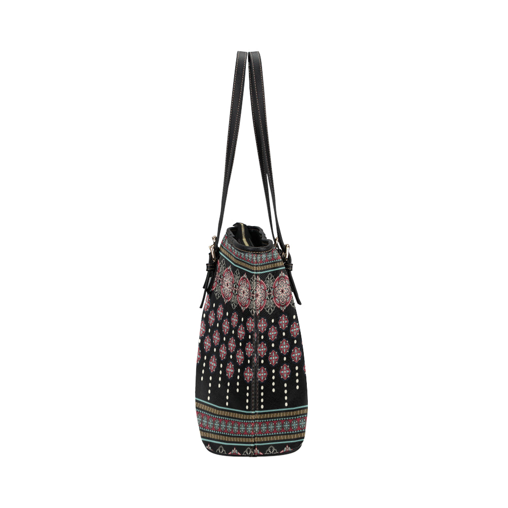 Ethnic Dot Style Print Pattern Leather Tote Bag