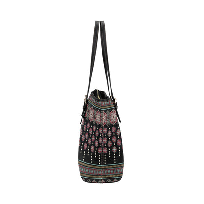 Ethnic Dot Style Print Pattern Leather Tote Bag