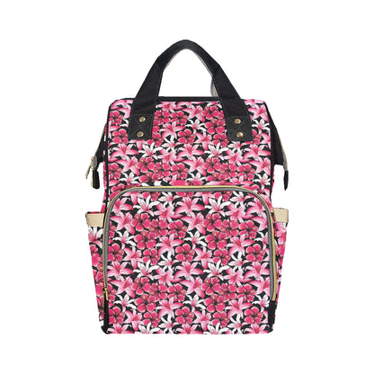 Flower Hawaiian Pink Red  Hibiscus Print Diaper Bag Backpack