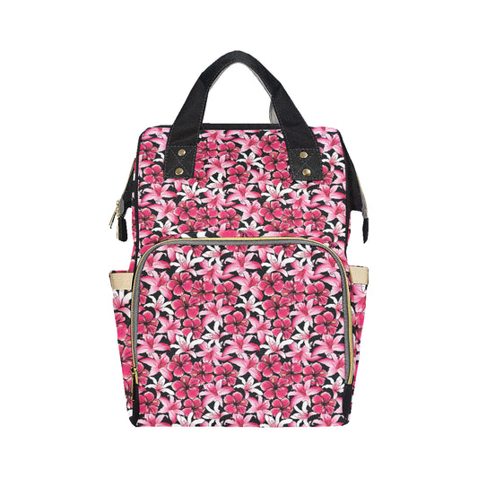 Flower Hawaiian Pink Red  Hibiscus Print Diaper Bag Backpack