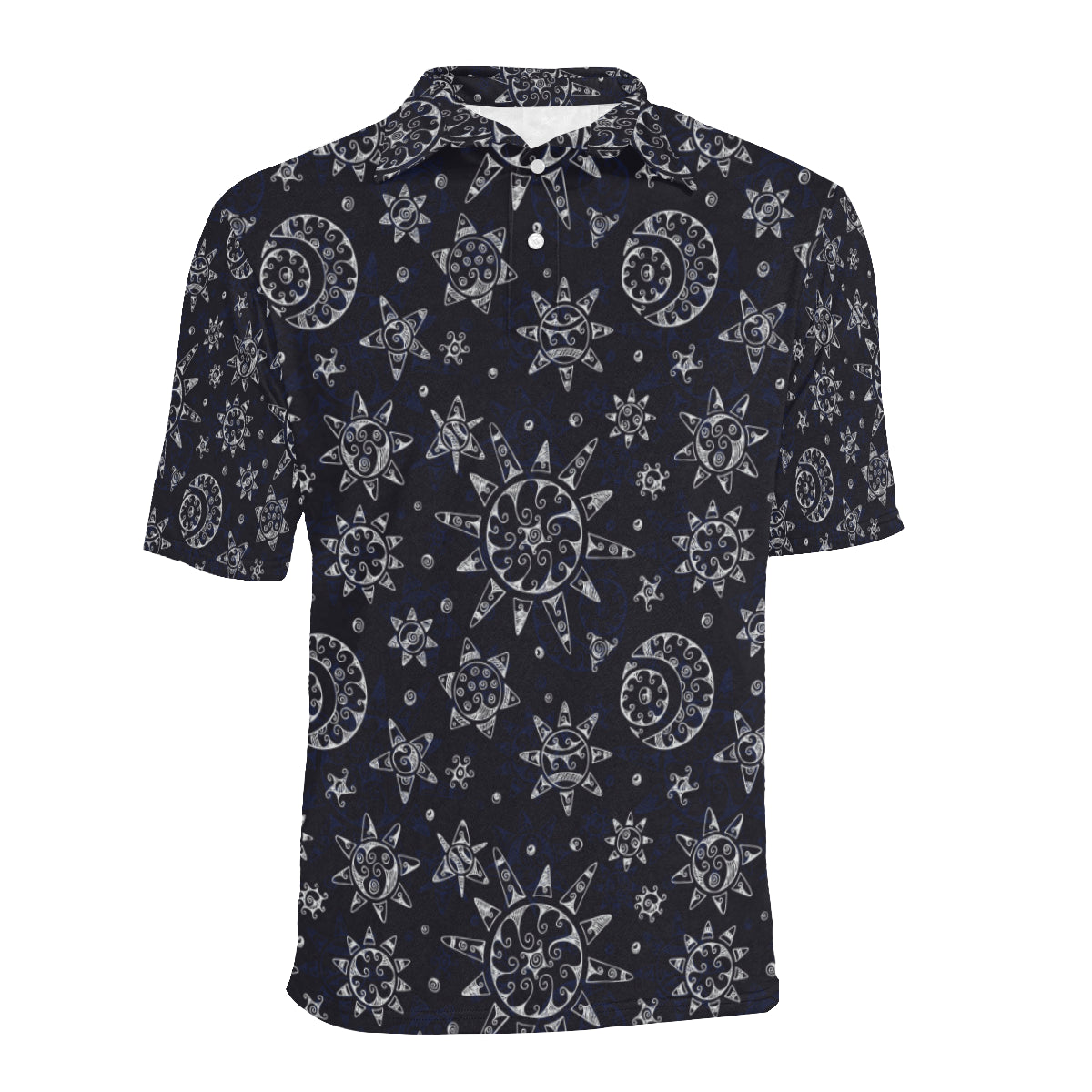 Sun Moon Pattern Men Polo Shirt
