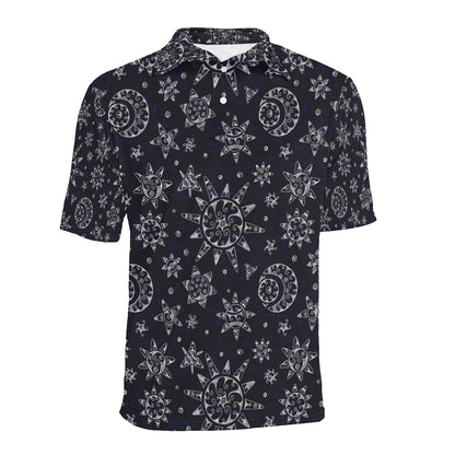 Sun Moon Pattern Men Polo Shirt