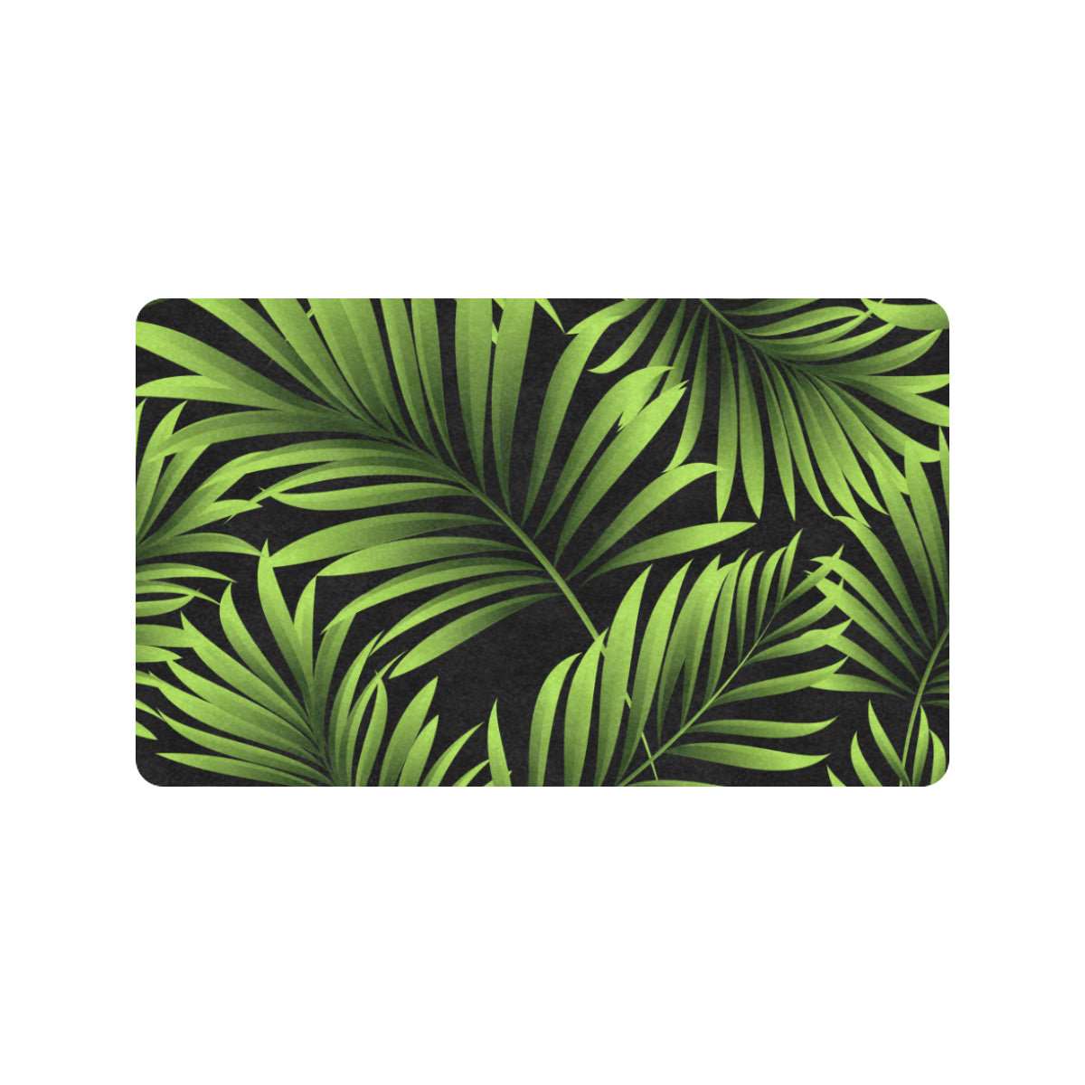 Green Neon Tropical Palm Leaves Rubber Doormat