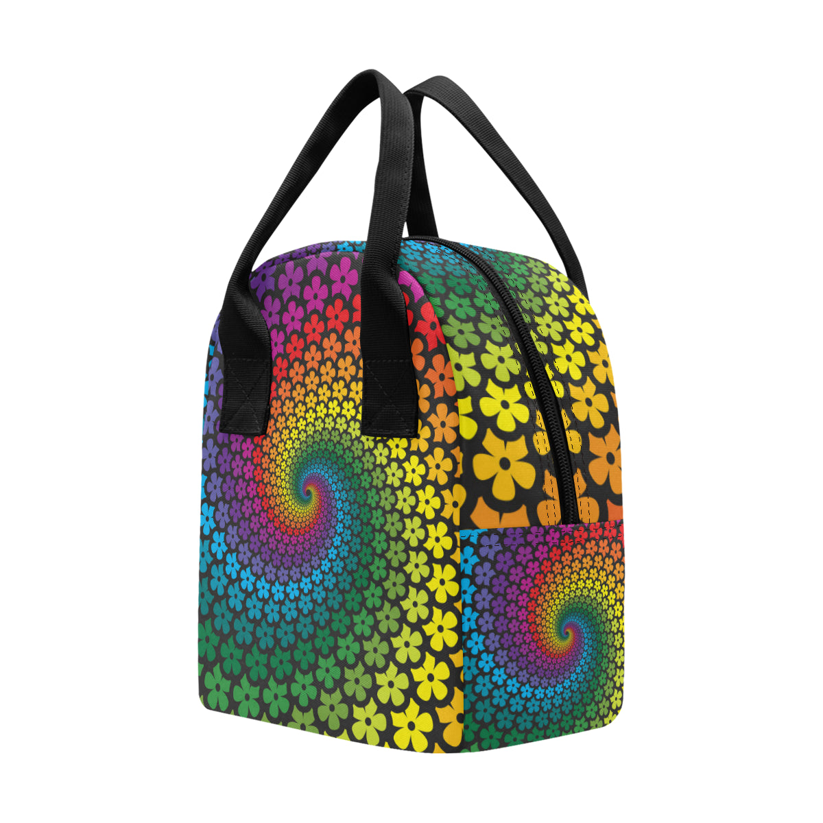 Flower Power Rainbow Spiral Print Insulated Lunch Bag