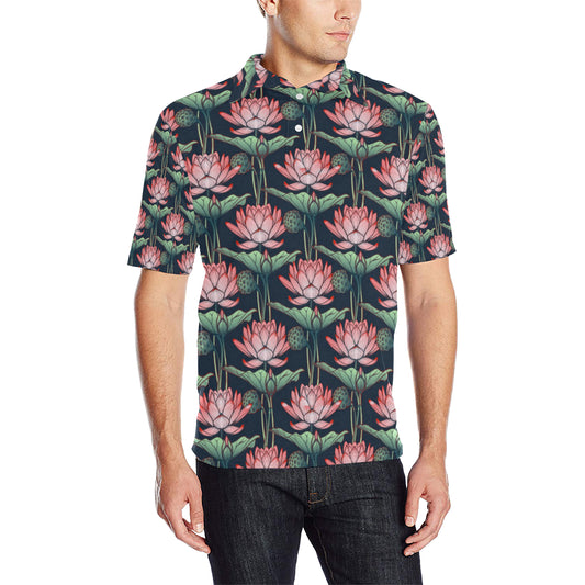 Water Lily Pattern Print Design WL03 Men Polo Shirt