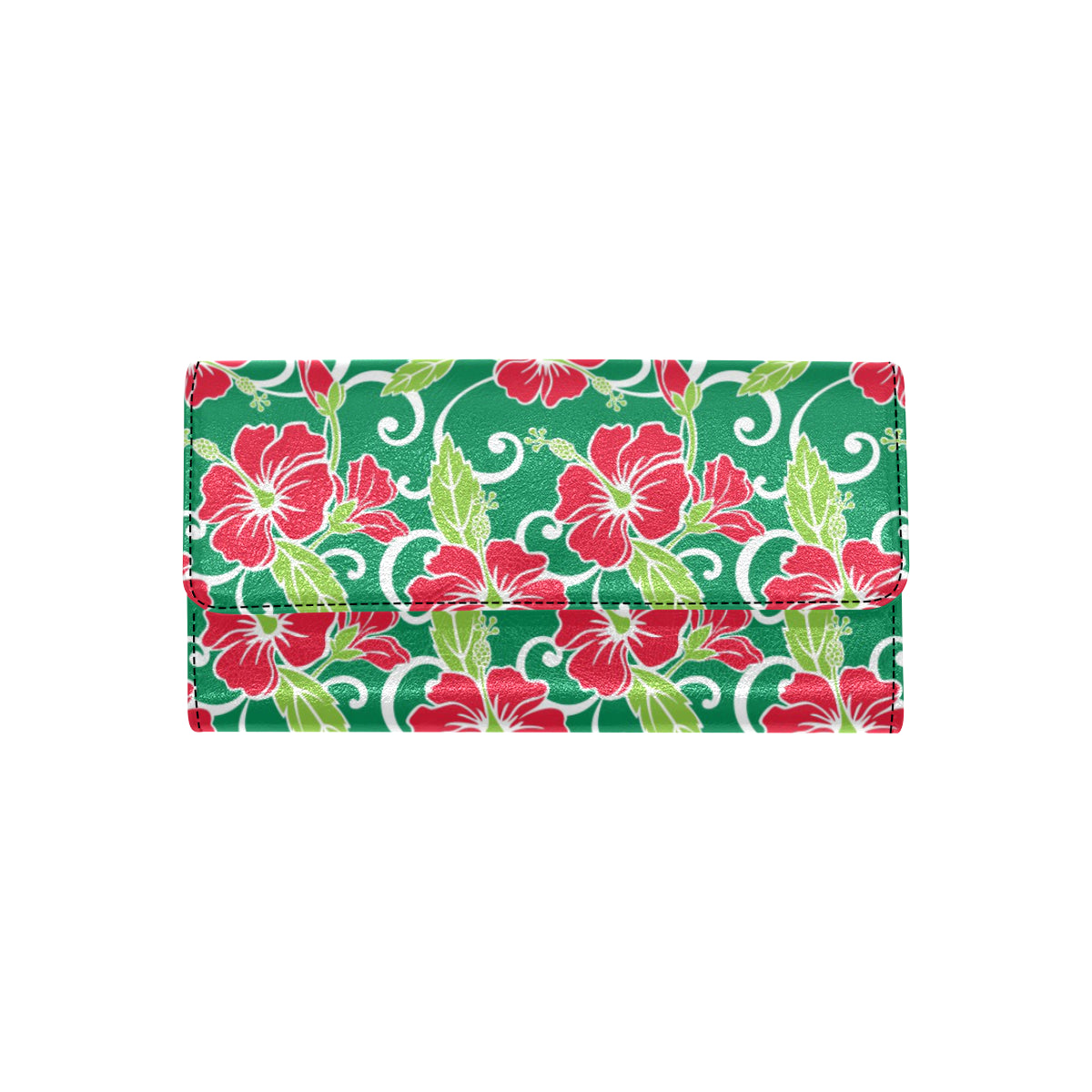 Red Hibiscus Pattern Print Design HB019 Women's Trifold Wallet