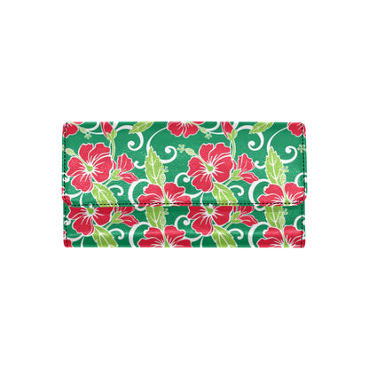 Red Hibiscus Pattern Print Design HB019 Women's Trifold Wallet