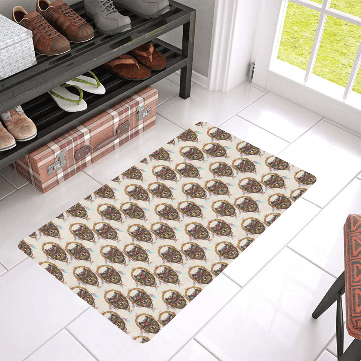 Wolf Tribal Dream Catcher Design Print Rubber Doormat