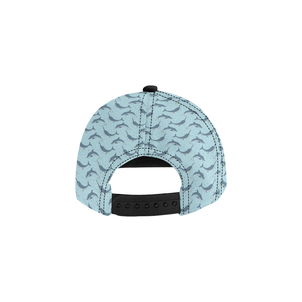 Narwhal Dolphin Print Snapback Cap