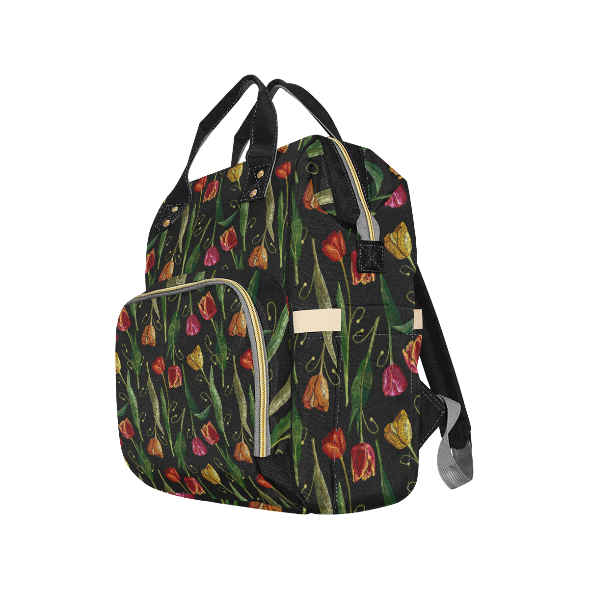 Tulip Embroidered Pattern Print Design TP01 Diaper Bag Backpack