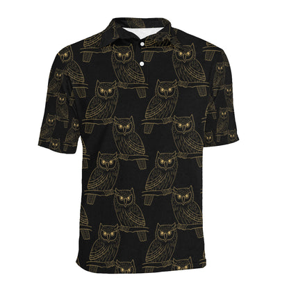Gold Owl Pattern Men Polo Shirt