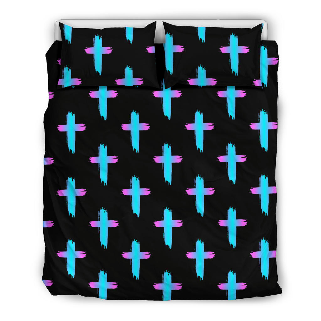 Christian Cross Neon Pattern Bedding Set