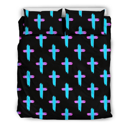 Christian Cross Neon Pattern Bedding Set
