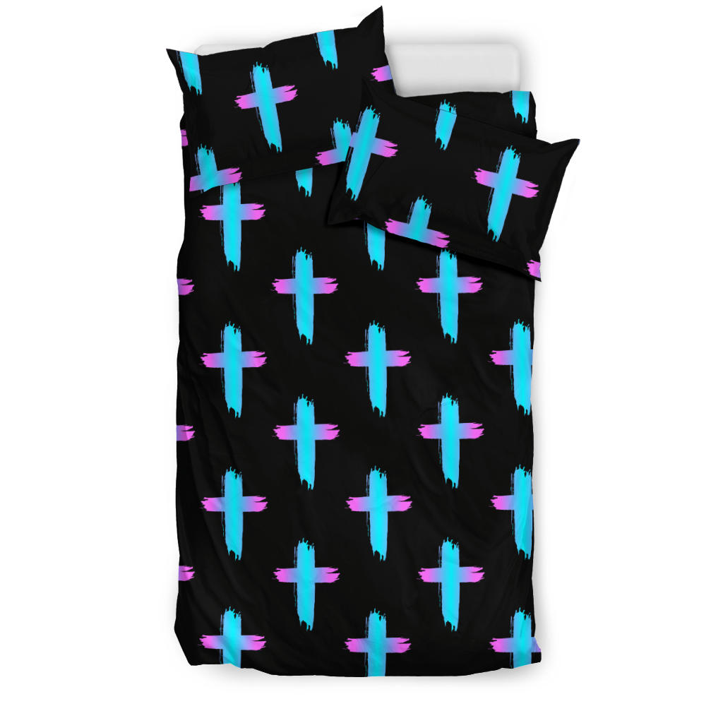 Christian Cross Neon Pattern Bedding Set