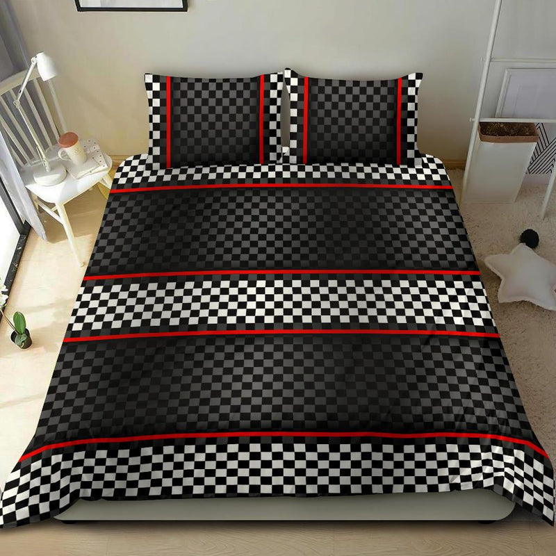Checkered Flag Red Line Style Duvet Cover Bedding Set