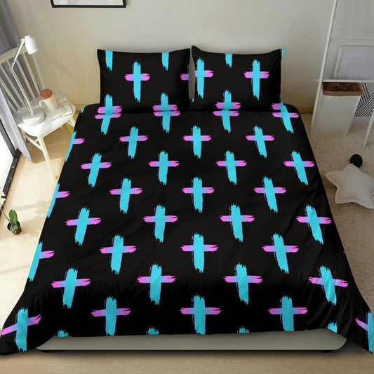 Christian Cross Neon Pattern Bedding Set