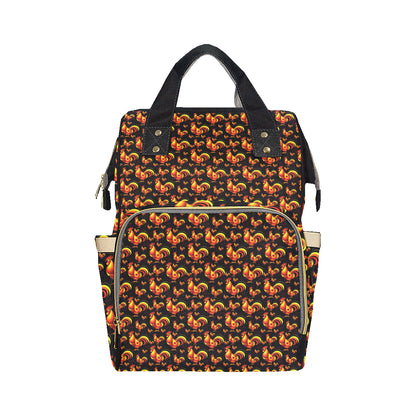 Rooster Print Themed Diaper Bag Backpack