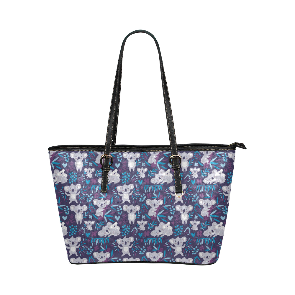 Koala Cute Themed Design Print Leather Tote Bag