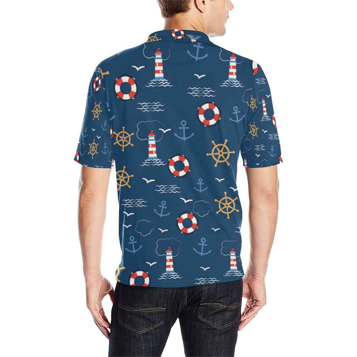 Nautical Pattern Print Design A06 Men Polo Shirt