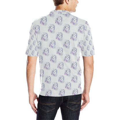 Wolf with Flower Print Design Men Polo Shirt