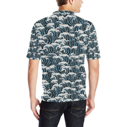 Surf Wave Pattern Print Men Polo Shirt