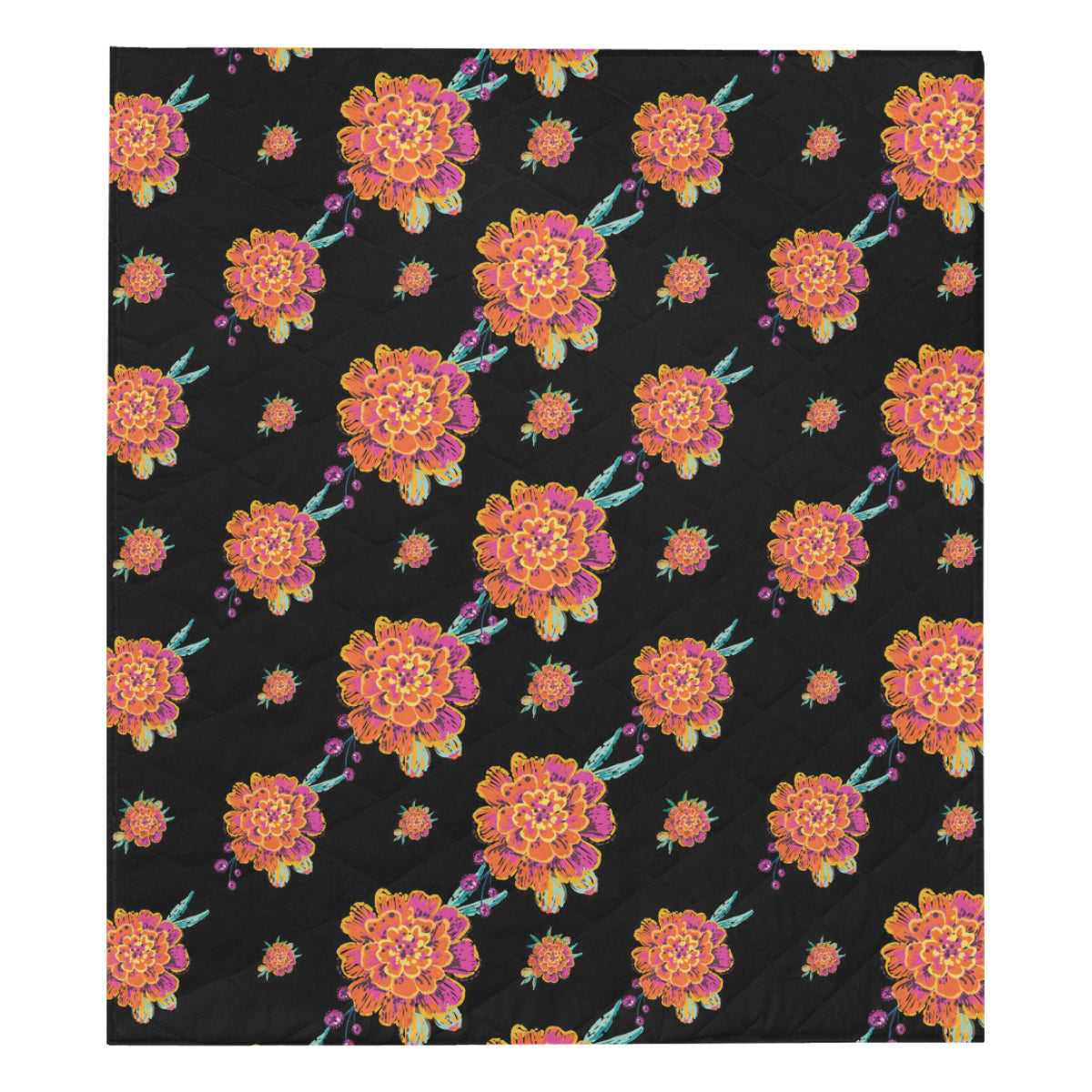 Marigold Pattern Print Design 01 Premium Quilt