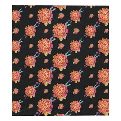 Marigold Pattern Print Design 01 Premium Quilt