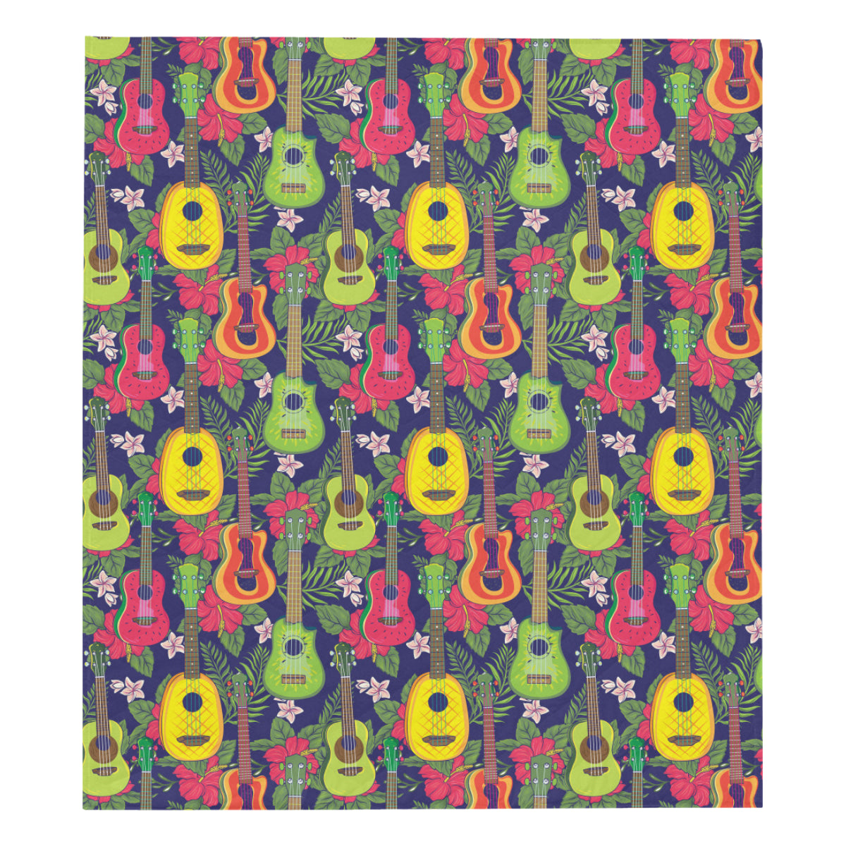 Ukulele Tropical Pattern Print Design 03 Premium Quilt