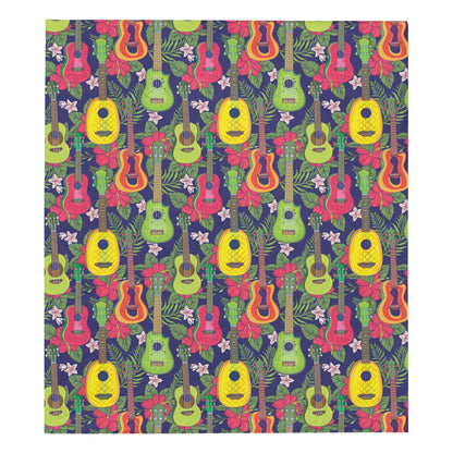 Ukulele Tropical Pattern Print Design 03 Premium Quilt