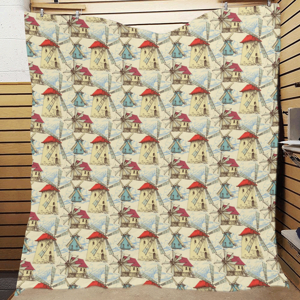 Windmill Pattern Print Design 01 Premium Quilt