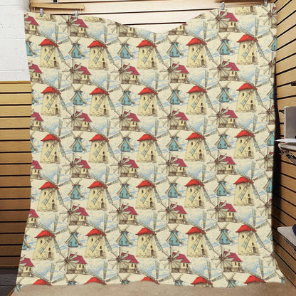 Windmill Pattern Print Design 01 Premium Quilt