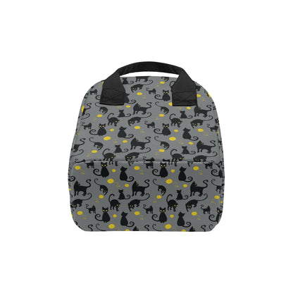 Black Cat Yellow Yarn Print Pattern Insulated Lunch Bag