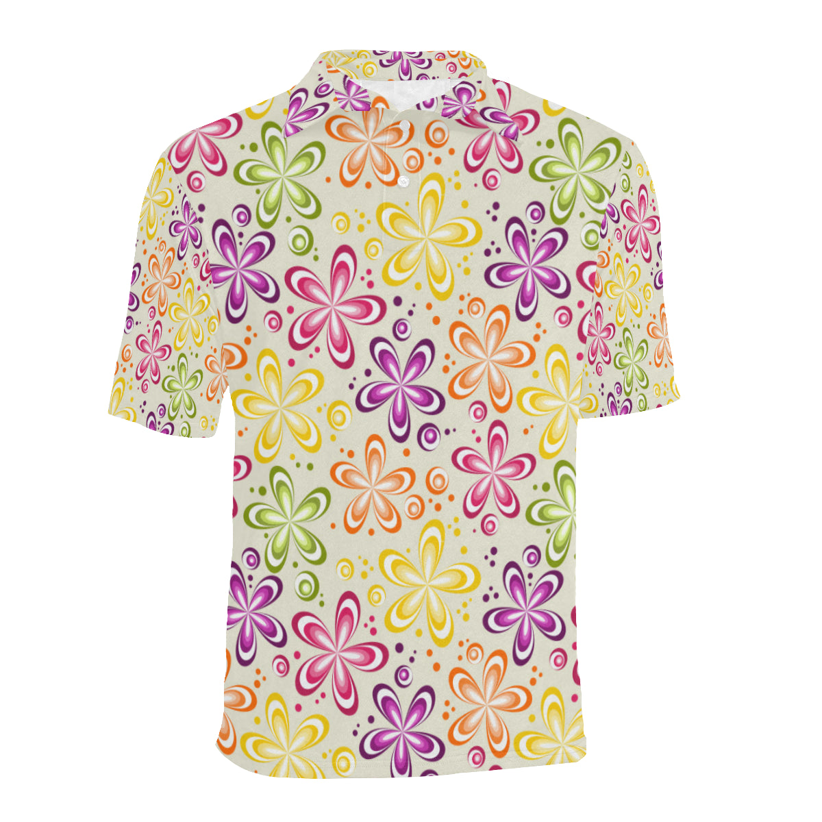 Flower Power Colorful Design Print Men Polo Shirt