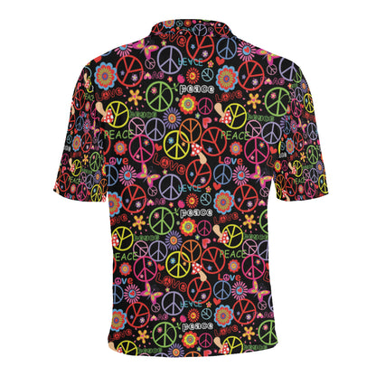 Peace Sign Colorful Design Print Men Polo Shirt
