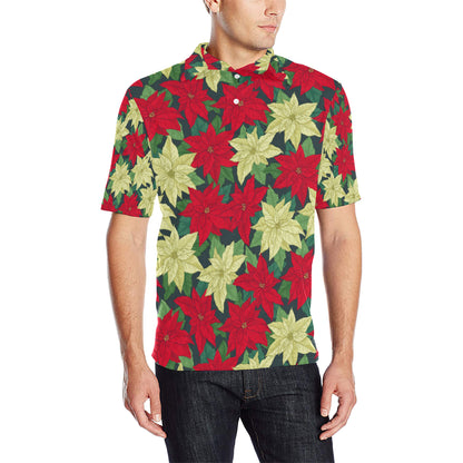 Poinsettia Pattern Print Design POT06 Men Polo Shirt
